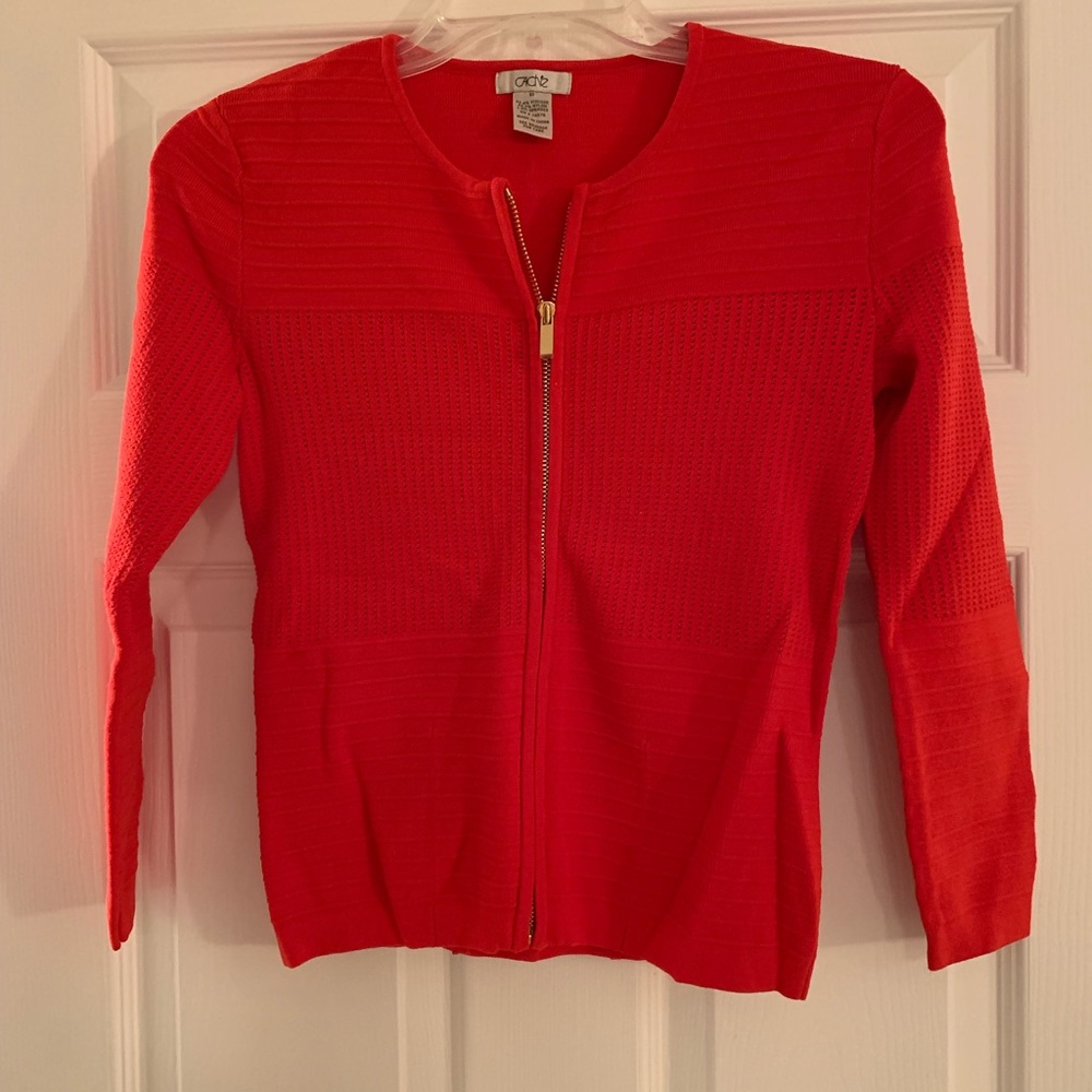 Cache red/ orange zip- up sweater.